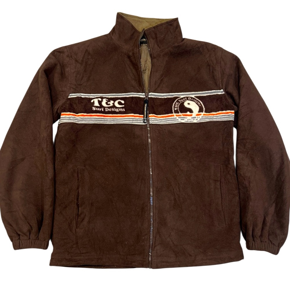 Vintage Men’s T&C Surf Designs Brown Fleece Zip Collared Jacket M
